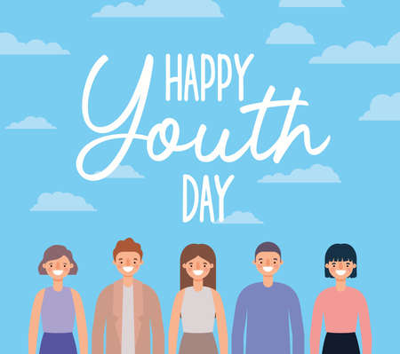 women and men cartoons smiling of happy youth day design, Young holiday and friendship theme Vector illustrationのイラスト素材