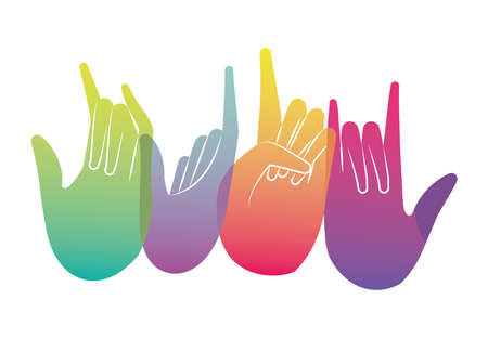 signs with multicolored and grandient hands design of People arm finger person learn communication healthcare theme Vector illustrationのイラスト素材
