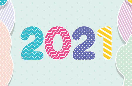 2021 multicolored number with lines and points of happy new year design, Welcome celebrate greeting...