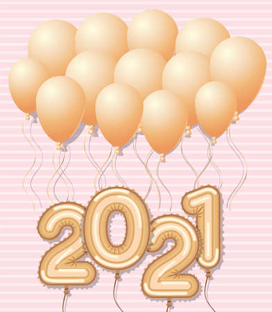 2021 gold balloons of happy new year design, Welcome celebrate greeting card happy decorative and celebration theme Vector illustrationのイラスト素材