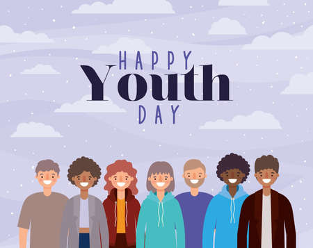 women and men cartoons smiling of happy youth day design, Young holiday and friendship theme Vector illustrationのイラスト素材