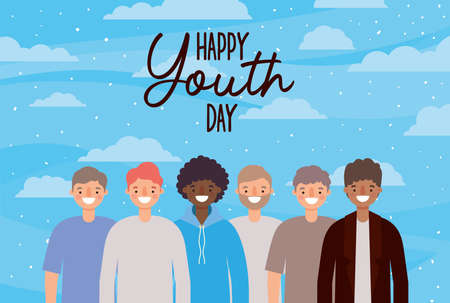 men cartoons smiling of happy youth day design, Young holiday and friendship theme Vector illustrationのイラスト素材