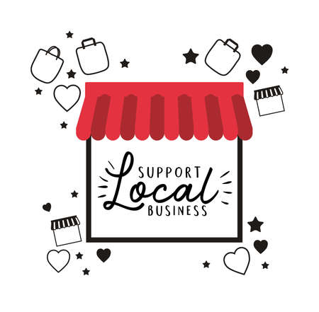shop local in store with bags hearts and stars design of retail buy and market theme Vector illustrationのイラスト素材