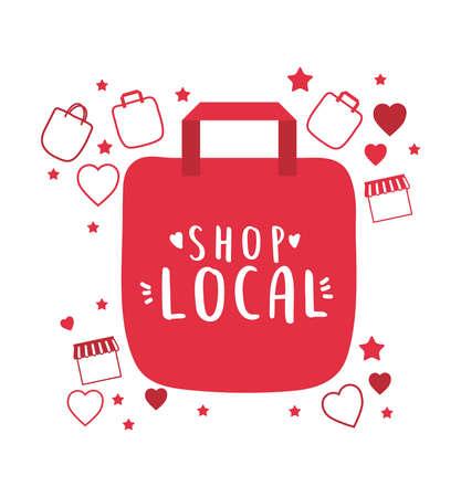 shop local in bag with hearts and stars design of retail buy and market theme Vector illustrationのイラスト素材
