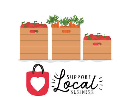 vegetables boxes with support local business design of retail buy and market theme Vector illustrationのイラスト素材