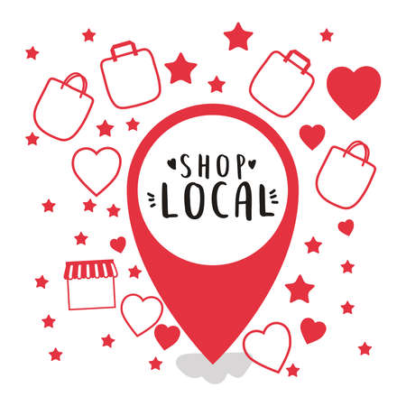 shop local in gps mask with bags hearts and stars design of retail buy and market theme Vector illustrationのイラスト素材