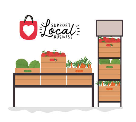 vegetables shelves with support local business design of retail buy and market theme Vector illustrationのイラスト素材