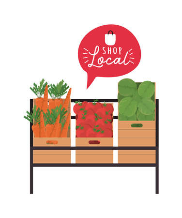 vegetables shelf with shop local inside bubble design of retail buy and market theme Vector illustrationのイラスト素材