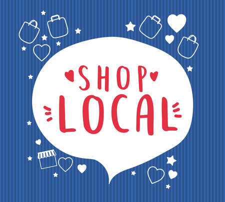 shop local in bubble with bags hearts and stars design of retail buy and market theme Vector illustrationのイラスト素材