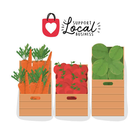 vegetables boxes with support local business design of retail buy and market theme Vector illustrationのイラスト素材
