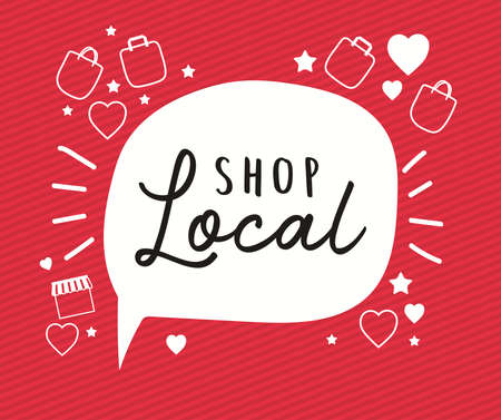 shop local in bubble with bags hearts and stars design of retail buy and market theme Vector illustrationのイラスト素材