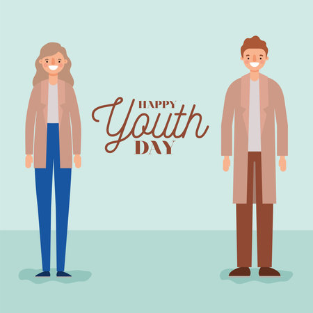 woman and man cartoons smiling of happy youth day design, Young holiday and friendship theme Vector...