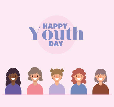 women cartoons smiling of happy youth day design, Young holiday and friendship theme Vector illustrationのイラスト素材