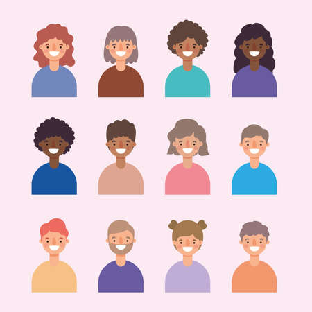 Women and men avatars cartoons smiling design, Person people and human theme Vector illustrationのイラスト素材