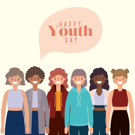 women cartoons smiling of happy youth day design, Young holiday and friendship theme Vector illustrationのイラスト素材
