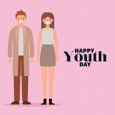 woman and man cartoons smiling of happy youth day design, Young holiday and friendship theme Vector illustrationのイラスト素材