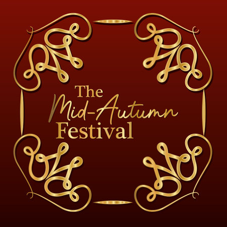 Mid autumn harvest moon festival inside ornament gold frame on dark red background design, Oriental chinese and celebration theme Vector illustrationのイラスト素材