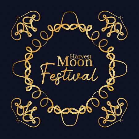 harvest moon festival inside ornament gold frame on dark blue background design, Oriental chinese and celebration theme Vector illustrationのイラスト素材