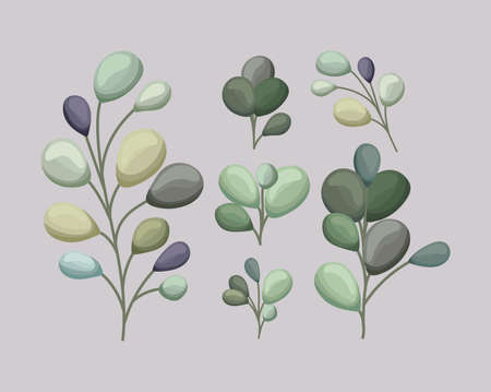 set of green leaves painting design of Floral nature plant garden ornament botany decoration and life theme Vector illustrationのイラスト素材
