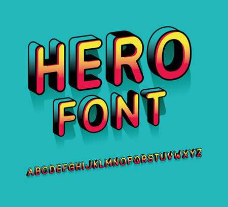 hero font and alphabet design, typography retro and comic theme Vector illustration