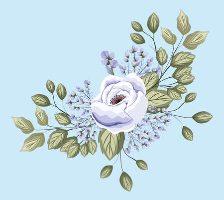 white rose flower with leaves painting design, natural floral nature plant ornament garden decoration and botany theme Vector illustrationのイラスト素材