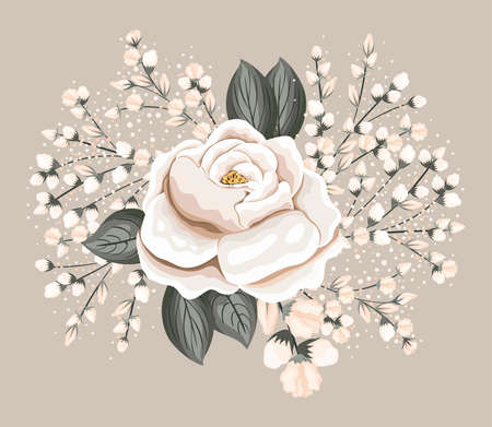 white rose flower with leaves painting design, natural floral nature plant ornament garden decoration and botany theme Vector illustrationのイラスト素材