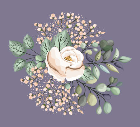 white rose flower with leaves painting design, natural floral nature plant ornament garden decoration and botany theme Vector illustrationのイラスト素材
