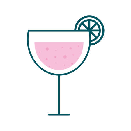 margarita cocktail glass cup with lemon line and fill style icon design, Alcohol drink bar and beverage theme Vector illustrationのイラスト素材