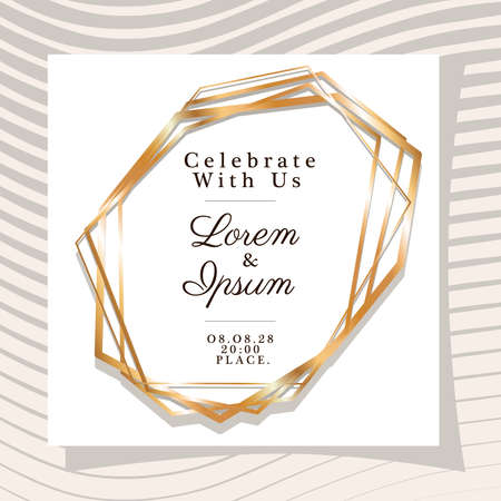 celebrate with us text in gold frame on gray striped background design, Wedding invitation save the date and engagement theme Vector illustrationのイラスト素材