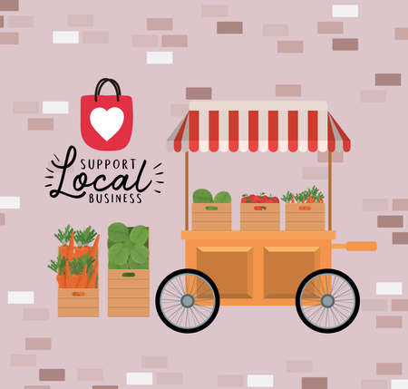 cart with vegetables inside boxes and support local business design of retail buy and market theme Vector illustrationのイラスト素材