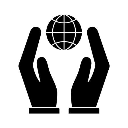 Global sphere between hands silhouette style icon design, Communication internet and connectivity theme Vector illustrationのイラスト素材