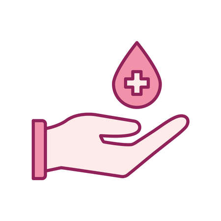 water drop with cross over hand line and fill style icon design of Charity and donation theme Vector illustrationのイラスト素材