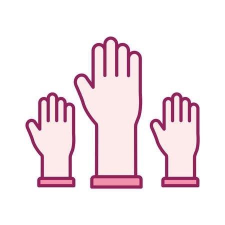 three hands up line and fill style icon design of People arm finger person learn communication healthcare theme Vector illustrationのイラスト素材