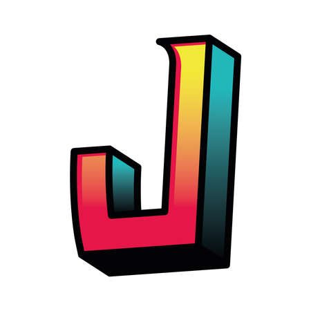 3d j letter design, lettering typography retro and comic theme Vector illustrationのイラスト素材