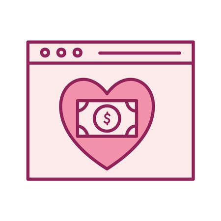 donation website with bill inside heart line and fill style icon design of Charity theme Vector illustrationのイラスト素材