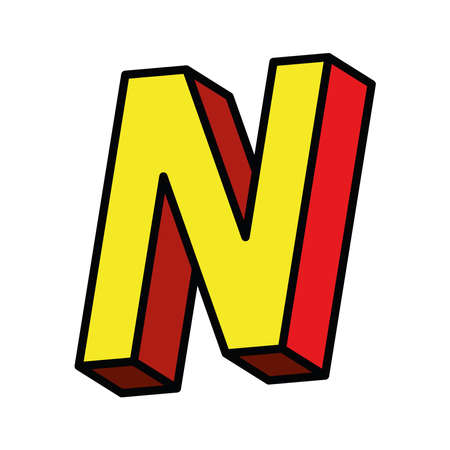 3d n letter design, lettering typography retro and comic theme Vector illustrationのイラスト素材