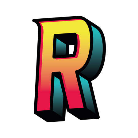 3d r letter design, lettering typography retro and comic theme Vector illustrationのイラスト素材