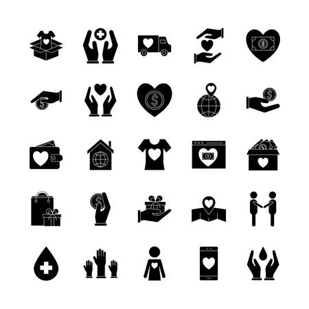 silhouette style symbols set design of Charity and donation theme Vector illustrationのイラスト素材
