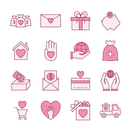 line and fill style collection of icons design of Charity and donation theme Vector illustrationのイラスト素材