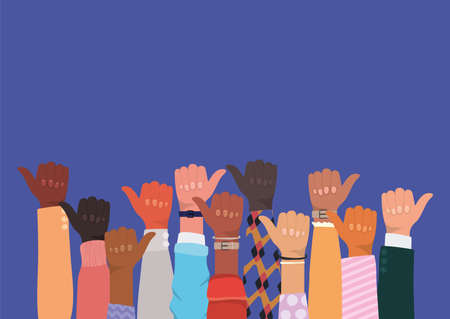 diversity of hands up with thumb up design, people multiethnic race and community theme Vector...