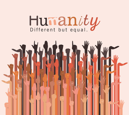 humanity different but equal and diversity group of hands design, people multiethnic race and...