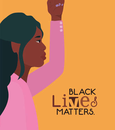 Black woman cartoon with fist up in side view with black lives matters text design of Protest justice and racism theme Vector illustrationのイラスト素材