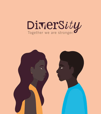 diversity black woman and man cartoons design, people multiethnic race and community theme Vector illustrationのイラスト素材