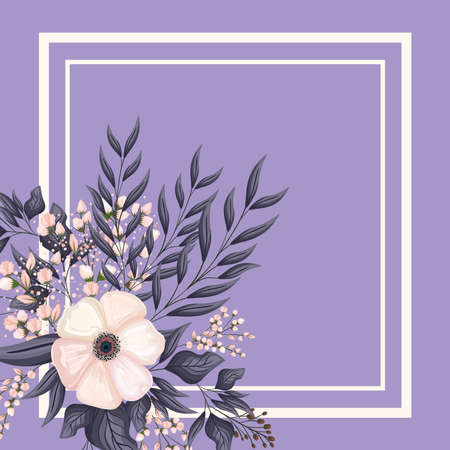 frame with white flower buds and leaves painting design, natural floral nature plant ornament garden decoration and botany theme Vector illustrationのイラスト素材