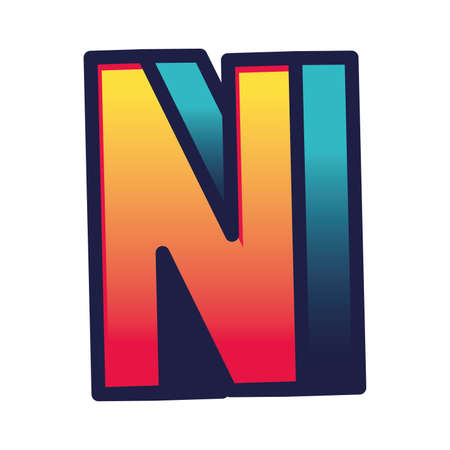 3d n gradient letter design, lettering typography retro and comic theme Vector illustrationのイラスト素材