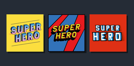 3d super hero lettering set on colored backgrounds design, typography retro and comic theme Vector...