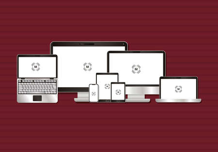 computer laptop tablet and smartphone with black branding of corporate identity and stationery, design theme Vector illustrationのイラスト素材