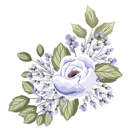white rose flower with buds and leaves painting design, natural floral nature plant ornament garden decoration and botany theme Vector illustrationのイラスト素材