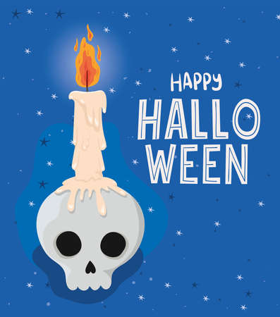 Halloween skull with candle design, Holiday and scary theme Vector illustrationのイラスト素材