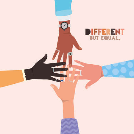 different but equal and diversity skins hands touching each other design, people multiethnic race and community theme Vector illustrationのイラスト素材